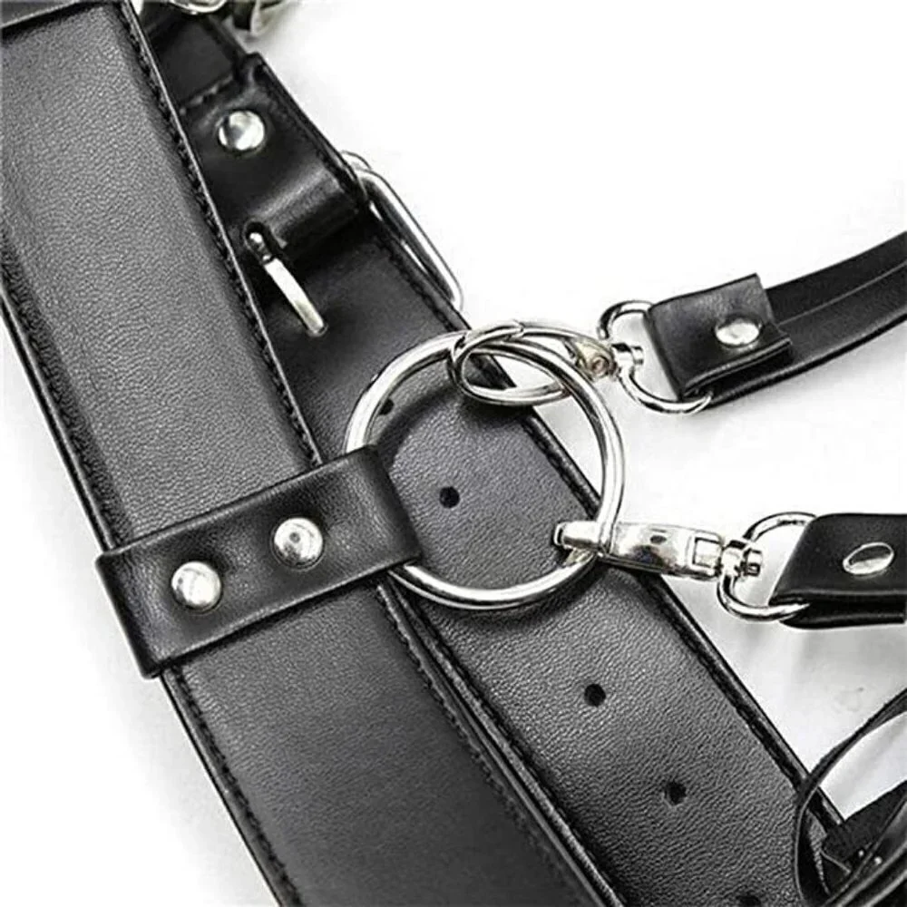 Black Leather Waist Belt Tassel Belly Dance Rave Party Cosplay Bondage BDSM NWT